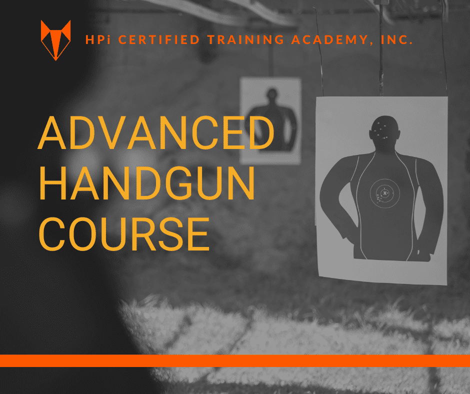 Advanced Handgun Course, branded graphic depicting shadowed targets advertising for advanced handgun course